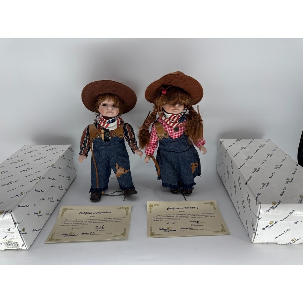 Golden Keepsakes James Lucille Cowboy Cowgirl Dolls COA Boxes Ltd Ed Set Apparel